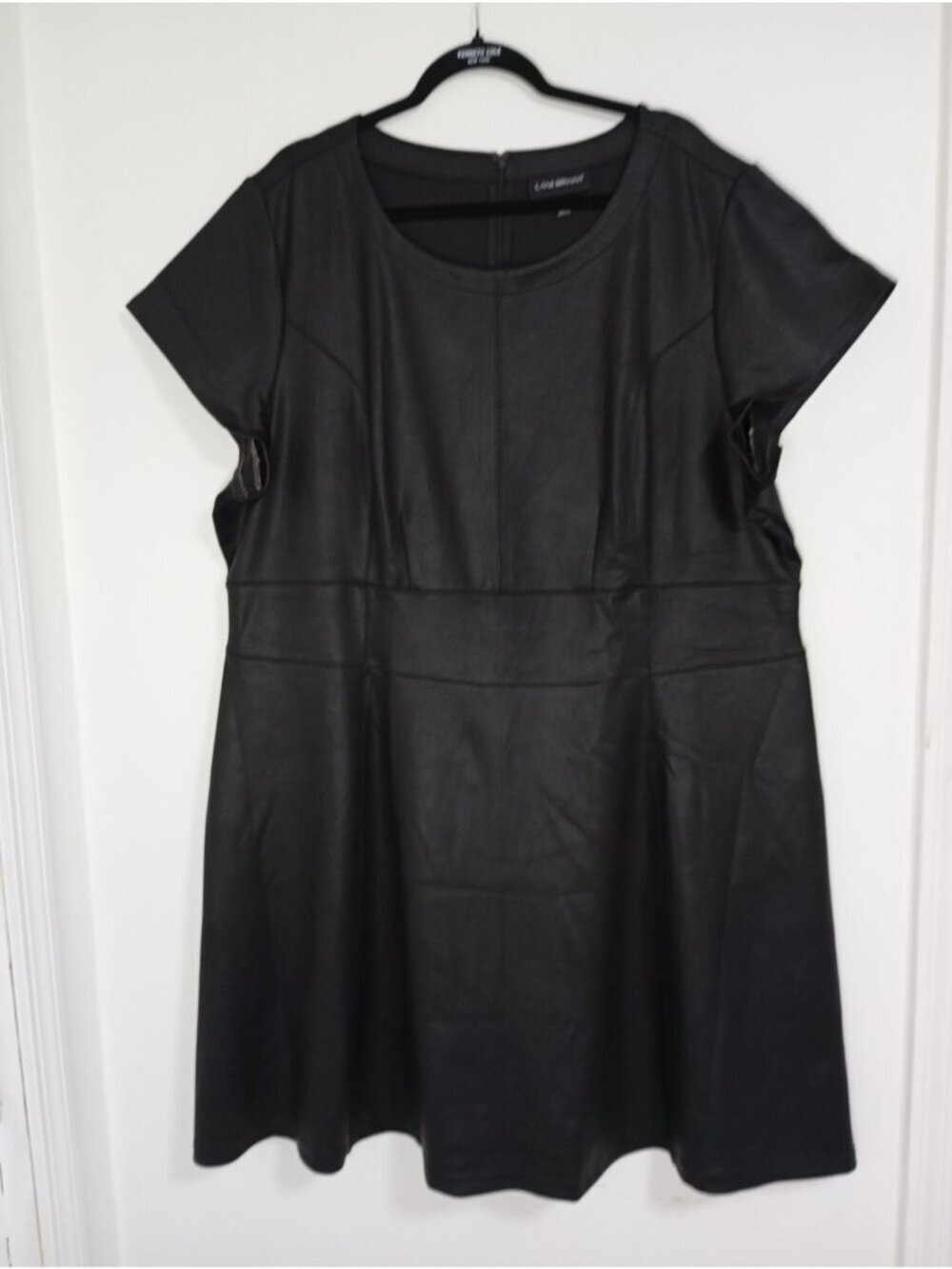 Lane Bryant Elegant Evening Dress Plus Size 26 Black Faux Leather Short Sleeve